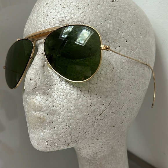 B & L Ray Ban Vintage Goldtone Filled Aviator Green Glass Lenses Sunglasses - Picture 1 of 12